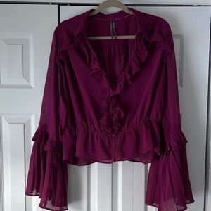 Anthropologie Deep Magenta Ruffle Blouse